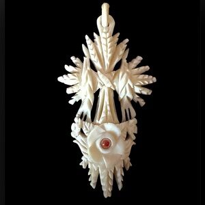 Museum Quality Victorian Antique Religious Relic Hand Carved Wheat Cross Pendant